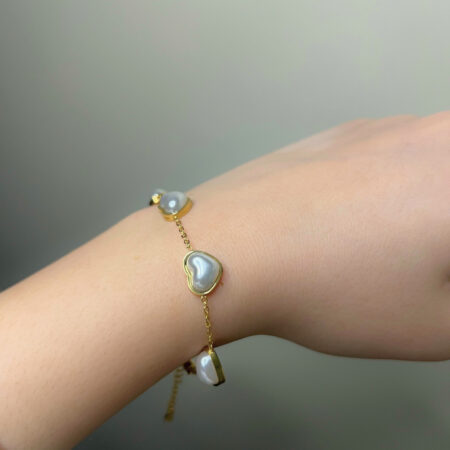 Pearl Heart Gold Çelik Bileklik