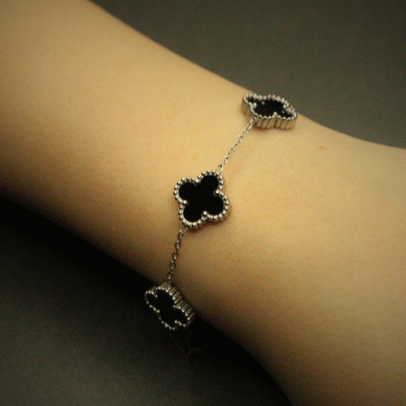 Midnight Clover Silver Çelik Bileklik