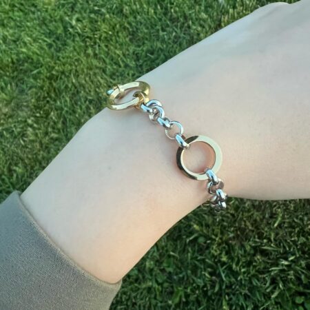 Dual Loop Gold-Silver Çelik Bileklik