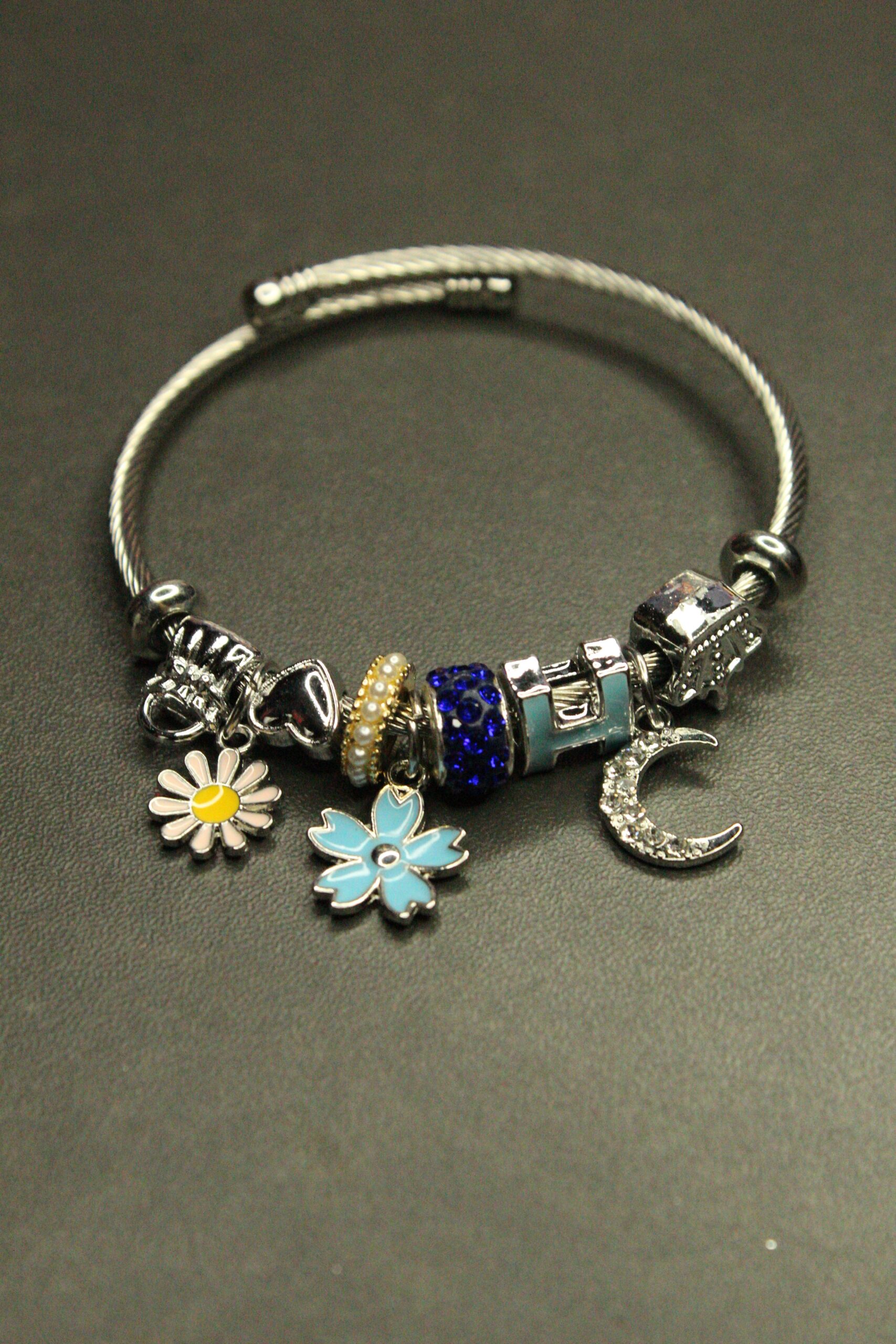 Blue Bloom Silver Charm Bileklik