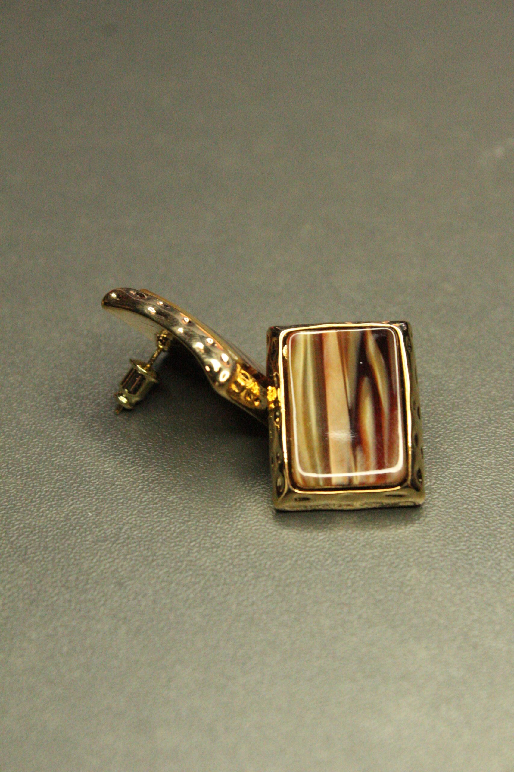 Marbled Frame Gold Çelik Küpe