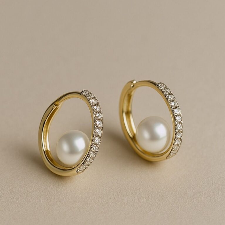 Luna Kararmaz Çelik Inci Detaylı Altın Rengi Küpe