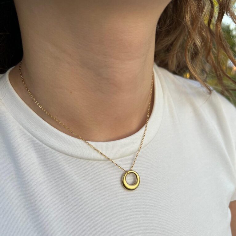 Halo Altın Rengi Kararmaz Çelik Kolye