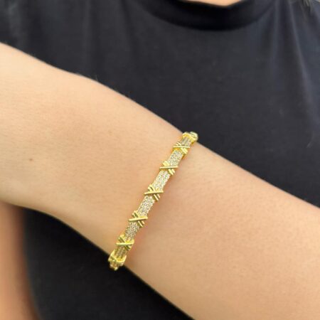 Altın Çapraz Işıltı 14K Kaplama Kararmaz Çelik Bileklik