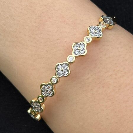 Çiçek Işıltısı 14K Altın Rengi Kaplama Kararmaz Çelik Taşlı Bileklik