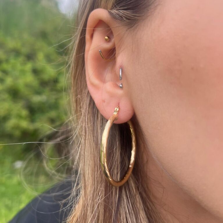 Klasik Işıltı 14K Altın Rengi Kaplama Kararmaz Çelik Halka Küpe