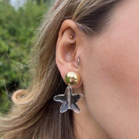 Deniz Yıldızı Işıltısı Altın Detaylı Küpe